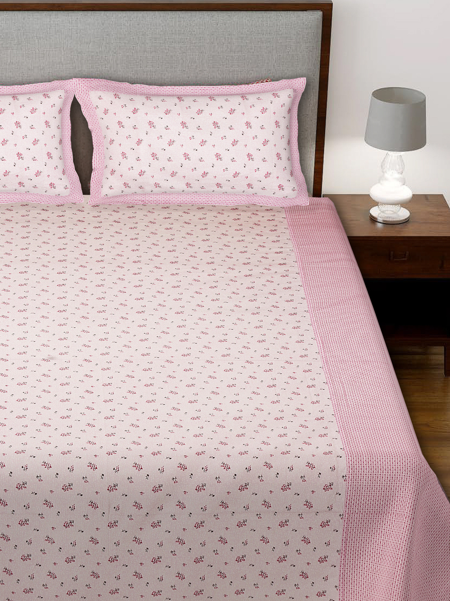 Kuber Industires Leaf Design Pure Cotton Soft Light Weight Double Bedsheet With 2 Pillow Cover (Pink)-HS_38_KUBMART21129