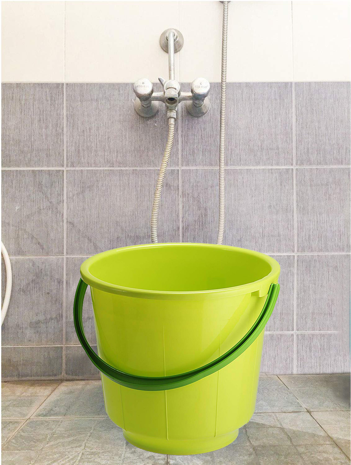 Kuber Industries  Unbreakable Strong Plastic Bathroom Bucket 13 Ltr (Green & Pink) -CTKTC37913