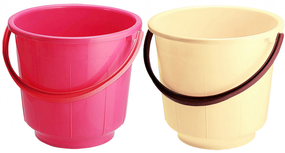 Kuber Industries  Unbreakable Strong Plastic Bathroom Bucket 13 Ltr (Pink &amp; Cream) -CTKTC37919