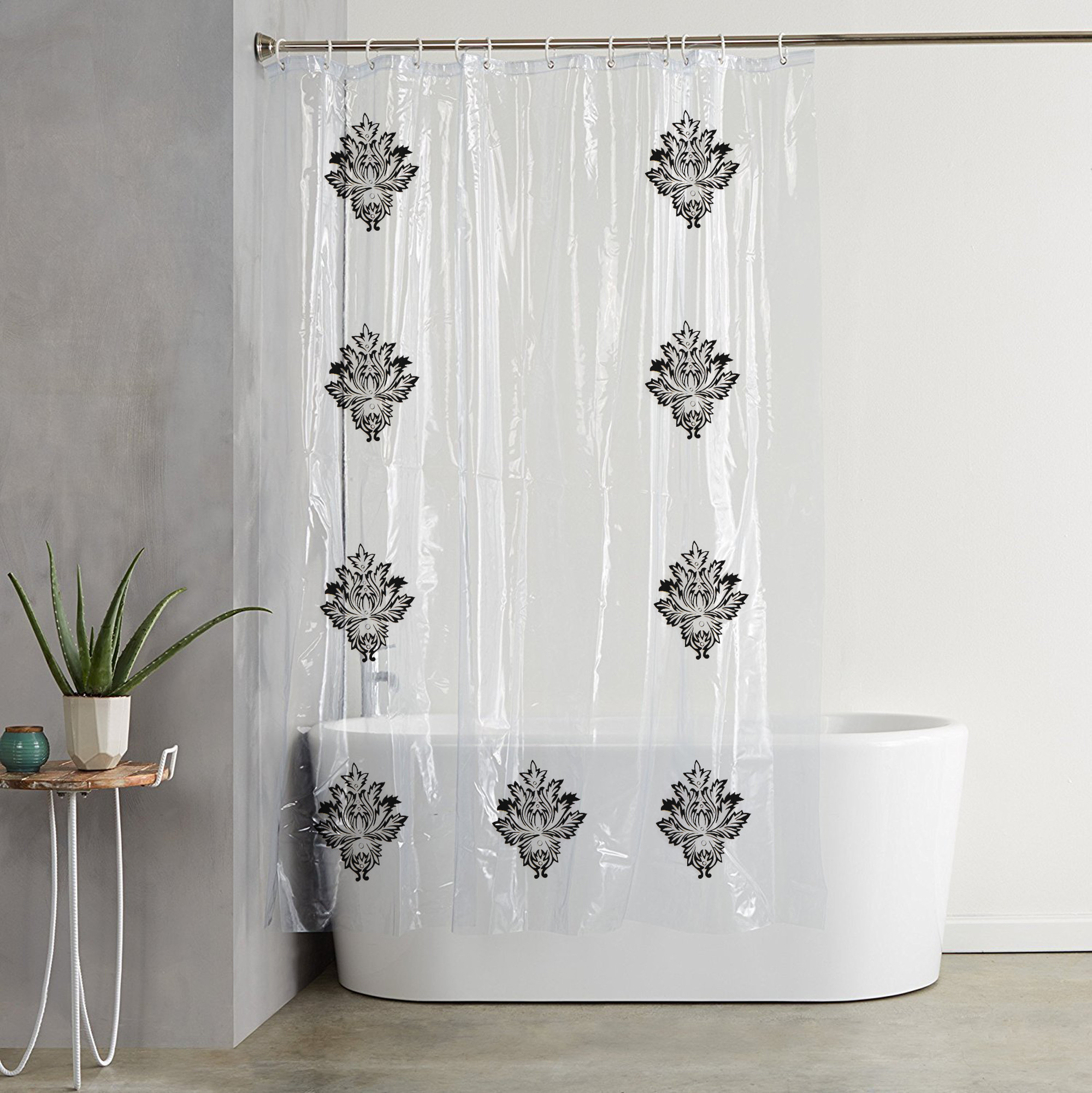 Kuber Industries 0.30mm Rangoli Printed Stain Resistant, No Odor, Waterproof PVC AC/Shower Curtain With Hooks,7 Feet (Transparent)
