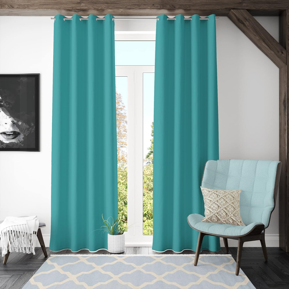 Kuber Industries 100% Room Darkening Black Out Curtain I 7 Feet Door Curtain I Insulated Heavy Polyester Solid Curtain|Drapes with 8 Eyelet for Home &amp; Office (Aqua)