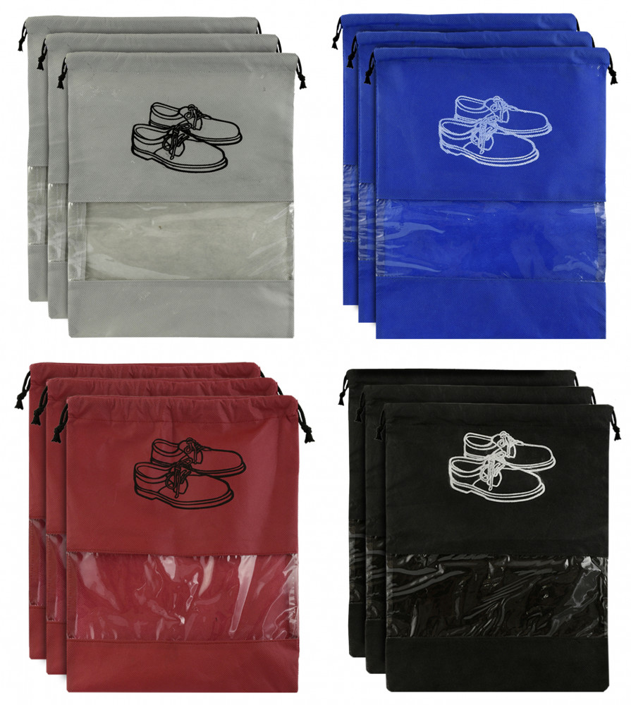 Kuber Industries 12 Piece Non Woven Travel Shoe Organizer Space Saving Fabric Storage Bags Organizer (Grey &amp; Royal Blue &amp; Black &amp; Maroon)-KUBMART988