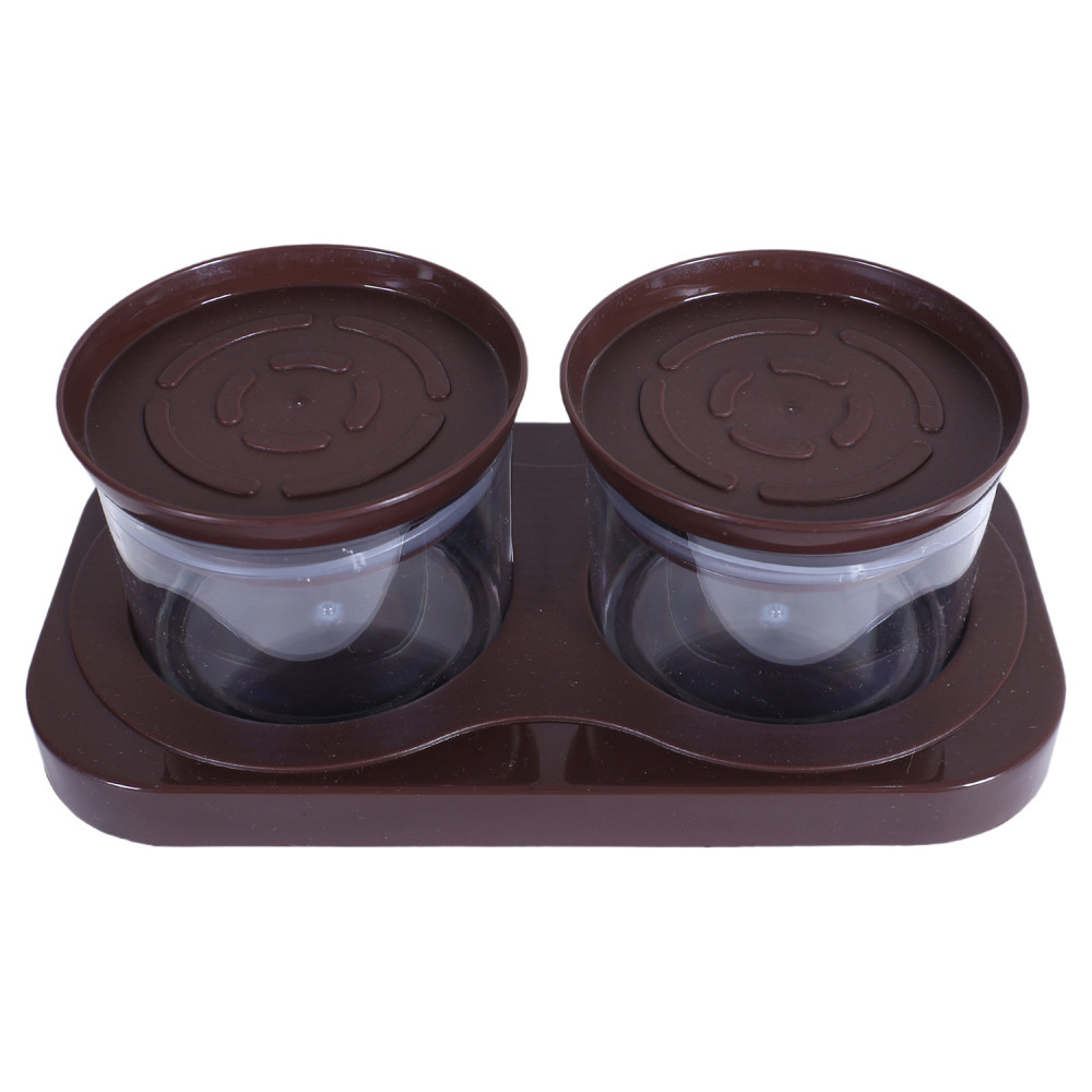 Kuber Industries 2 Containers &amp; Tray Set|Unbreakable Plastic Snackers,Cookies,Nuts Serving Tray|Airtight Containers with Lid,350 ml (Brown)