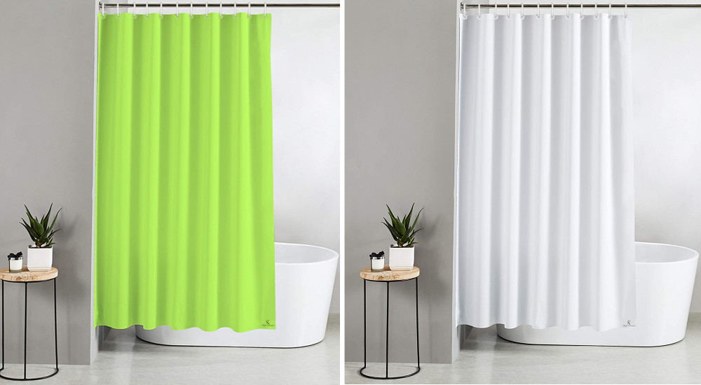 Kuber Industries 2 Pieces PEVA Shower Curtain Liner , Heavy Duty Plastic Shower Curtain With Hooks for Bathroom, Bathtub, 70&quot; x 80&quot;, Green &amp; White-33_S_KUBQMART11564