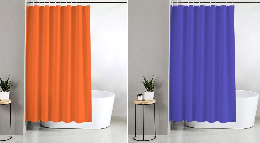 Kuber Industries 2 Pieces PEVA Shower Curtain Liner , Heavy Duty Plastic Shower Curtain With Hooks for Bathroom, Bathtub, 70&quot; x 80&quot;, Orange &amp; Blue-33_S_KUBQMART11566