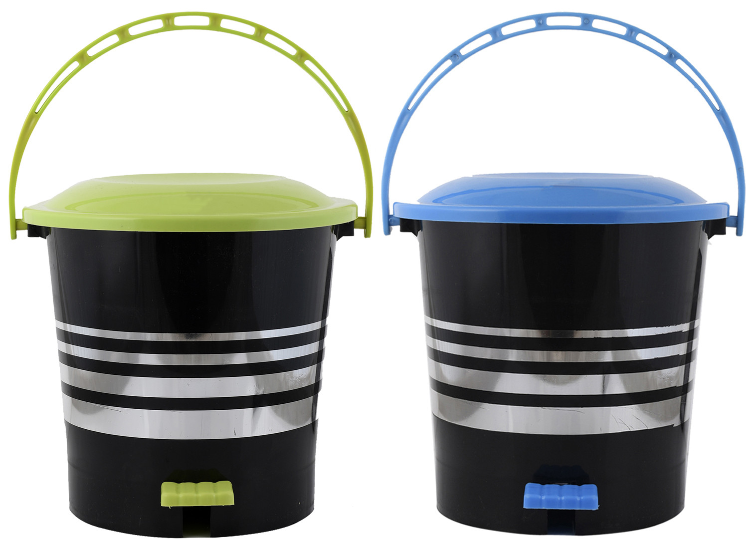 Kuber Industries 2 Pieces Plastic Dustbin Garbage Bin with Handle,10 Liters (Blue & Green) -CTKTC38039