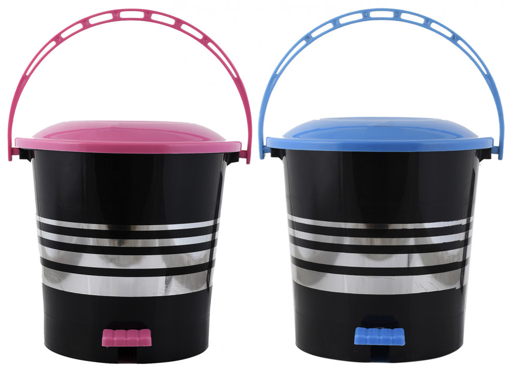 Kuber Industries 2 Pieces Plastic Dustbin Garbage Bin with Handle,10 Liters (Pink &amp; Blue) -CTKTC38035