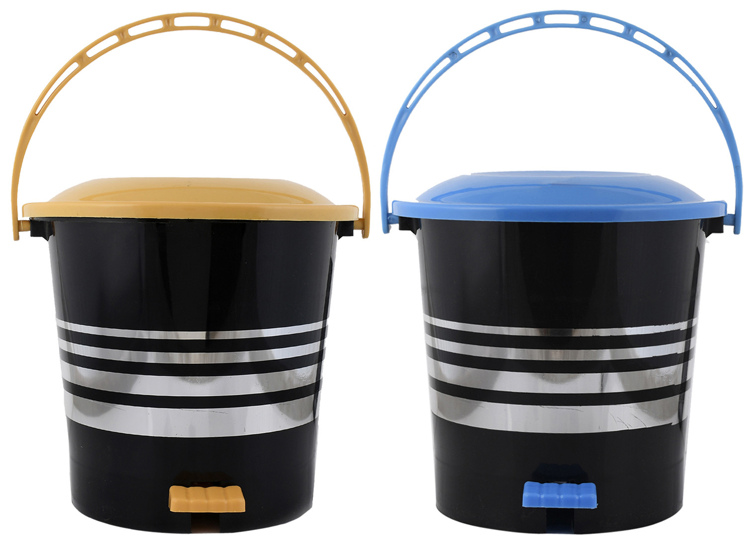 Kuber Industries 2 Pieces Plastic Dustbin Garbage Bin with Handle,10 Liters (Yellow & Blue) -CTKTC38031