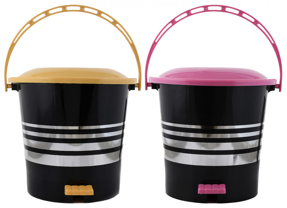 Kuber Industries 2 Pieces Plastic Dustbin Garbage Bin with Handle,5 Liters (Yellow &amp; Pink) -CTKTC37987