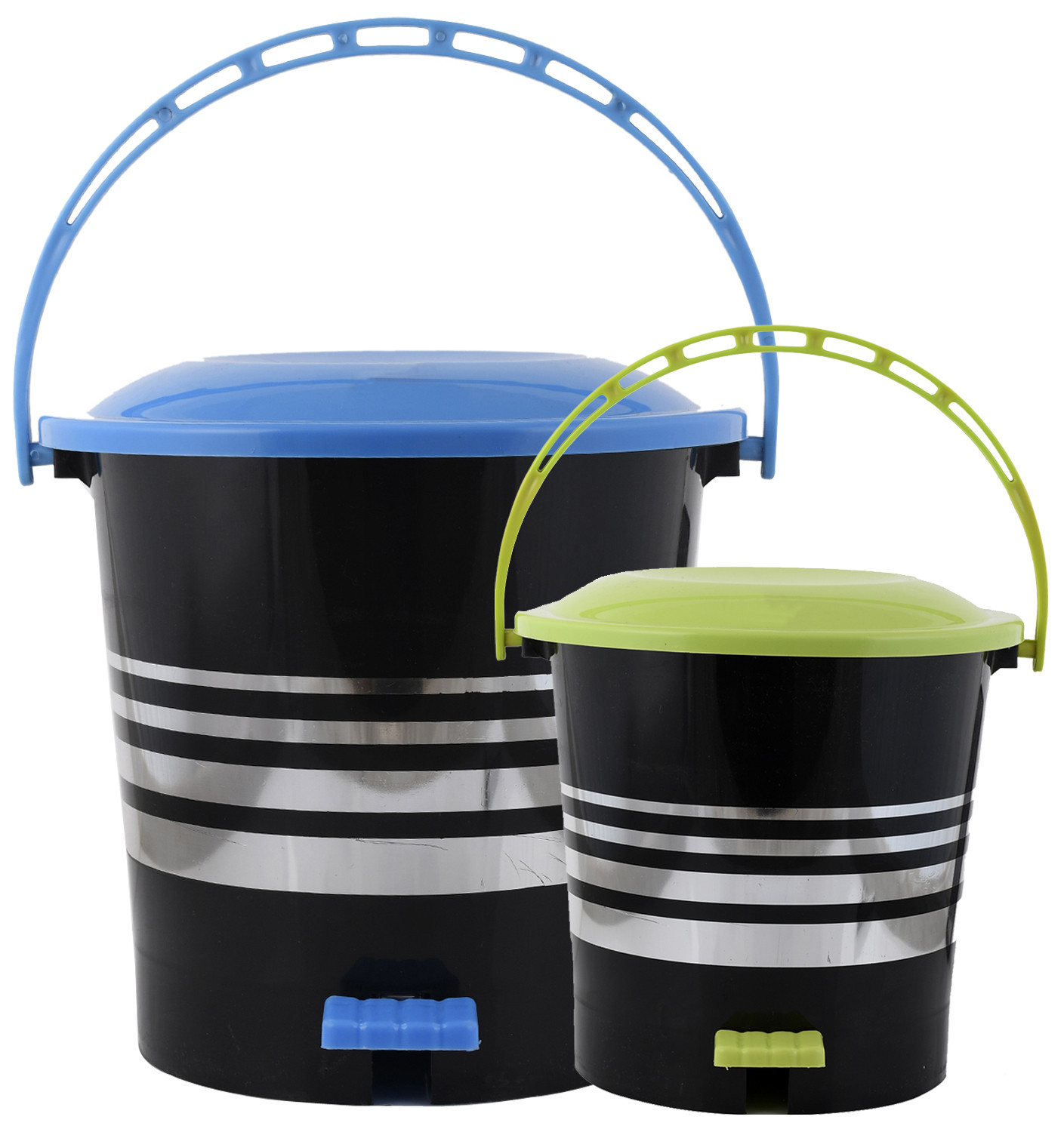 Kuber Industries 2 Pieces Plastic Dustbin Garbage Bin with Handle,5 Ltr & 10 Ltr (Blue & Green) -CTKTC38065