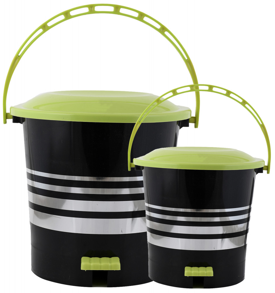 Kuber Industries 2 Pieces Plastic Dustbin Garbage Bin with Handle,5 Ltr &amp; 10 Ltr (Green) -CTKTC38053
