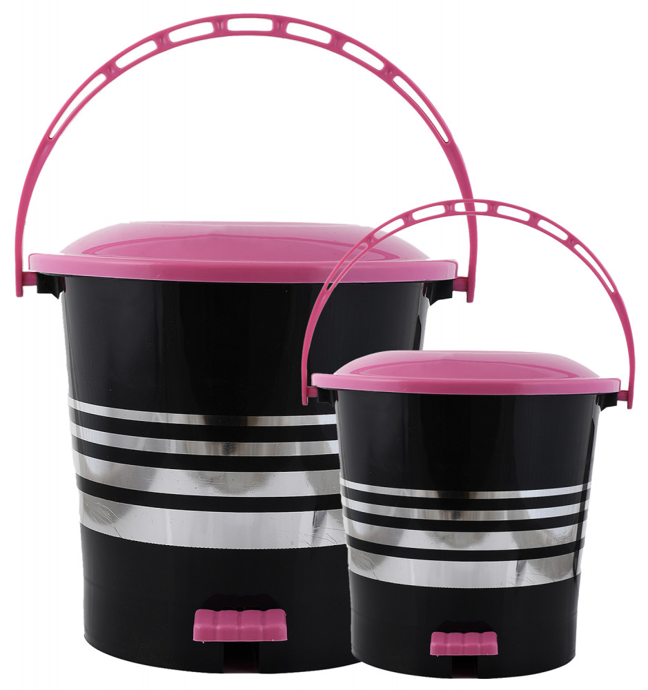 Kuber Industries 2 Pieces Plastic Dustbin Garbage Bin with Handle,5 Ltr &amp; 10 Ltr (Pink) -CTKTC38049