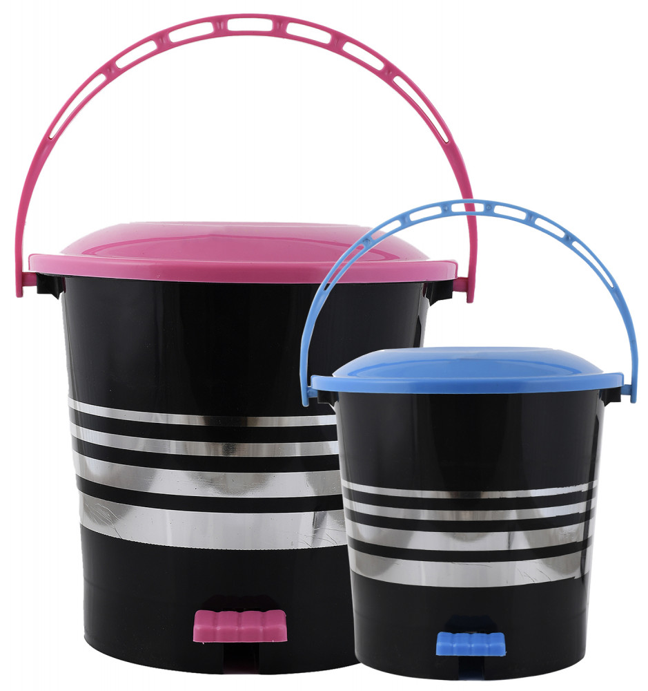 Kuber Industries 2 Pieces Plastic Dustbin Garbage Bin with Handle,5 Ltr &amp; 10 Ltr (Pink &amp; Blue) -CTKTC38061