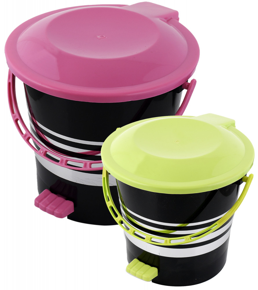 Kuber Industries 2 Pieces Plastic Dustbin Garbage Bin with Handle,5 Ltr &amp; 10 Ltr (Pink &amp; Green) -CTKTC38063
