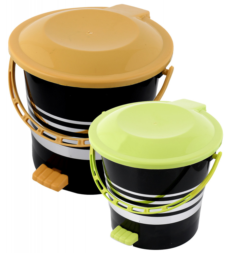 Kuber Industries 2 Pieces Plastic Dustbin Garbage Bin with Handle,5 Ltr &amp; 10 Ltr (Yellow &amp; Green) -CTKTC38059