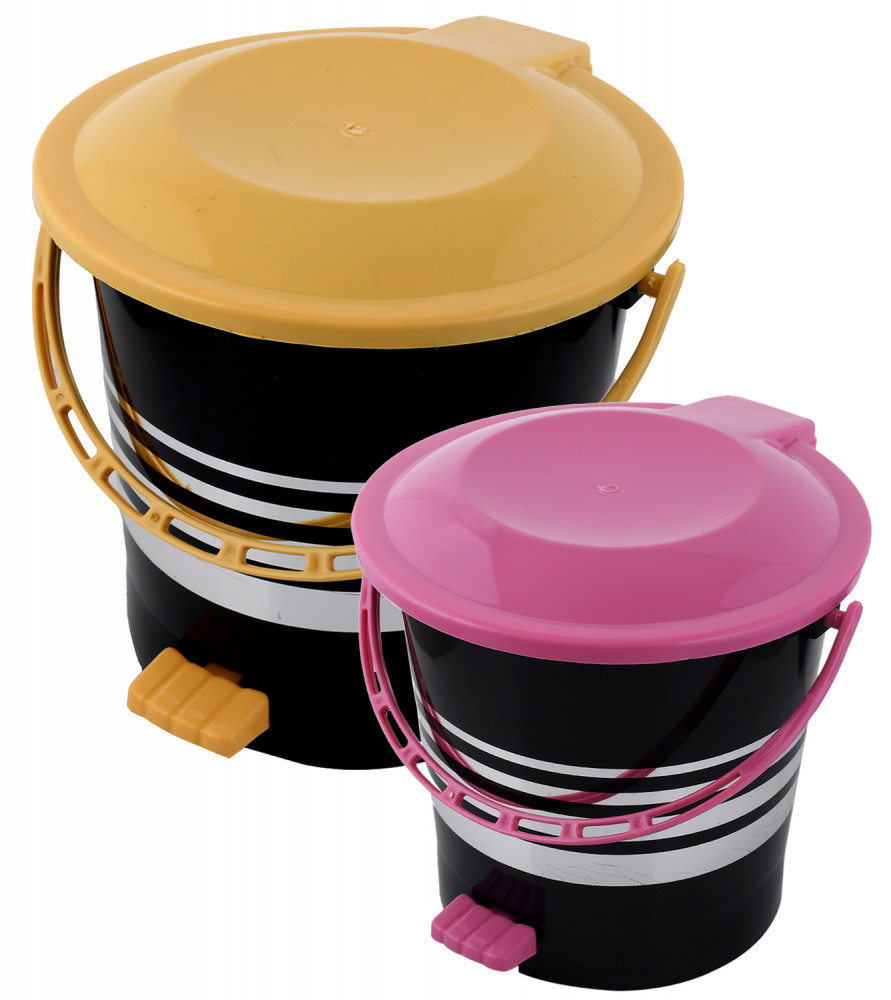 Kuber Industries 2 Pieces Plastic Dustbin Garbage Bin with Handle,5 Ltr &amp; 10 Ltr (Yellow &amp; Pink) -CTKTC38055