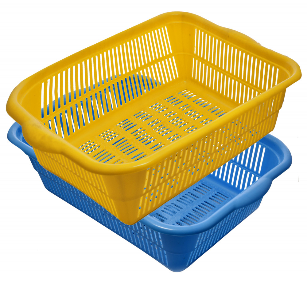 Kuber Industries 2 Pieces Plastic Kitchen Dish Rack Drainer Vegetables And Fruits Basket Dish Rack Multipurpose Organizers ,Large Size,Blue &amp; Yellow