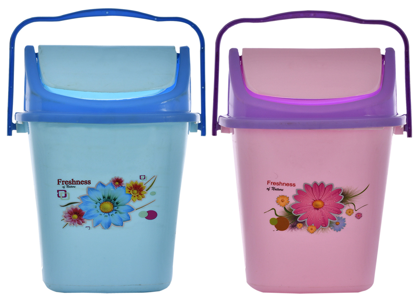 Kuber Industries 2 Pieces Pluto Plastic Swing Printed Garbage Waste Dustbin for Home, Office with Handle, 5 Liters (Blue & Purple)-KUBMART3108