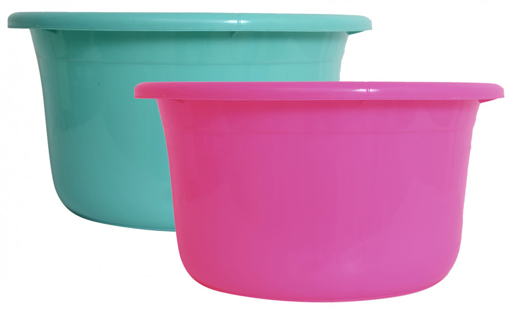 Kuber Industries 2 Pieces Unbreakable Plastic Multipurpose Bath Tub/Washing Tub 25 Ltr (Pink &amp; Green)