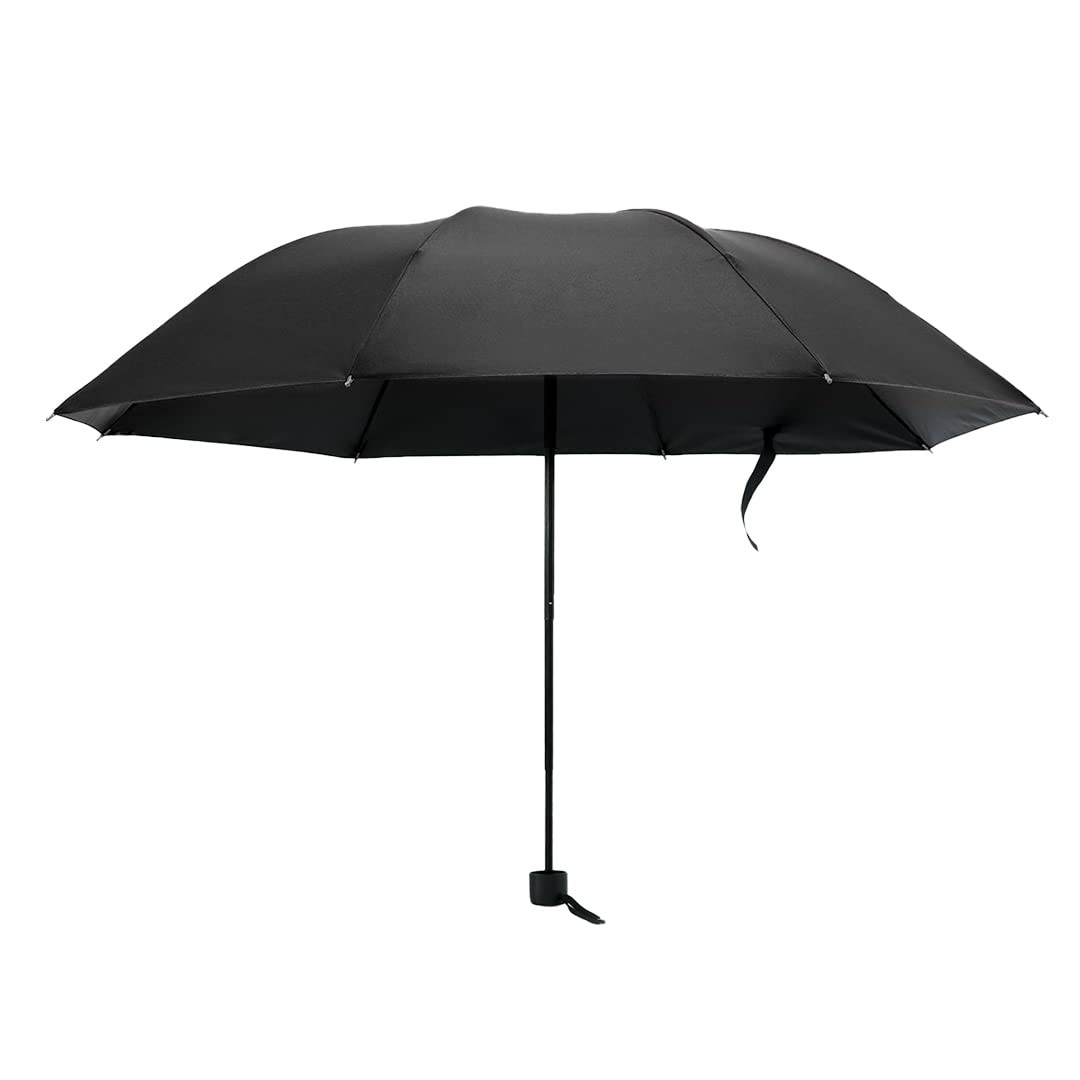 Kuber Industries 3 Fold Manual Umbrella | Windproof, Sunproof & Rainproof | With Polyester Canopy, Sturdy Steel Shaft & Wrist Straps | Easy to Hold & Carry | Umbrella for Women, Men & Kids | Black