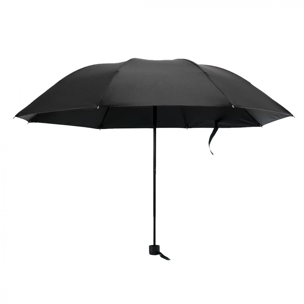Kuber Industries 3 Fold Manual Umbrella | Windproof, Sunproof &amp; Rainproof | With Polyester Canopy, Sturdy Steel Shaft &amp; Wrist Straps | Easy to Hold &amp; Carry | Umbrella for Women, Men &amp; Kids | Black