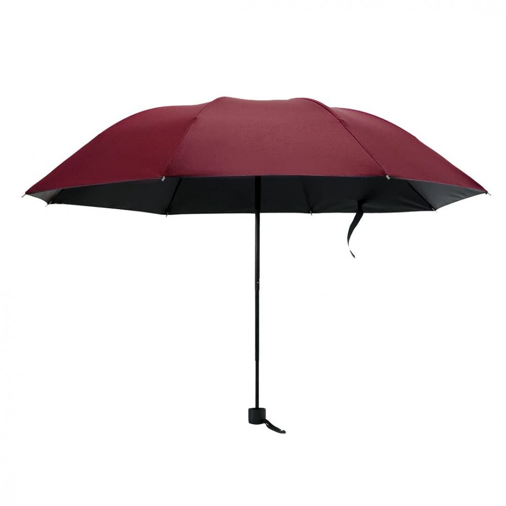 Kuber Industries 3 Fold Manual Umbrella | Windproof, Sunproof &amp; Rainproof | With Polyester Canopy, Sturdy Steel Shaft &amp; Wrist Straps | Easy to Hold &amp; Carry | Umbrella for Women, Men &amp; Kids | Red