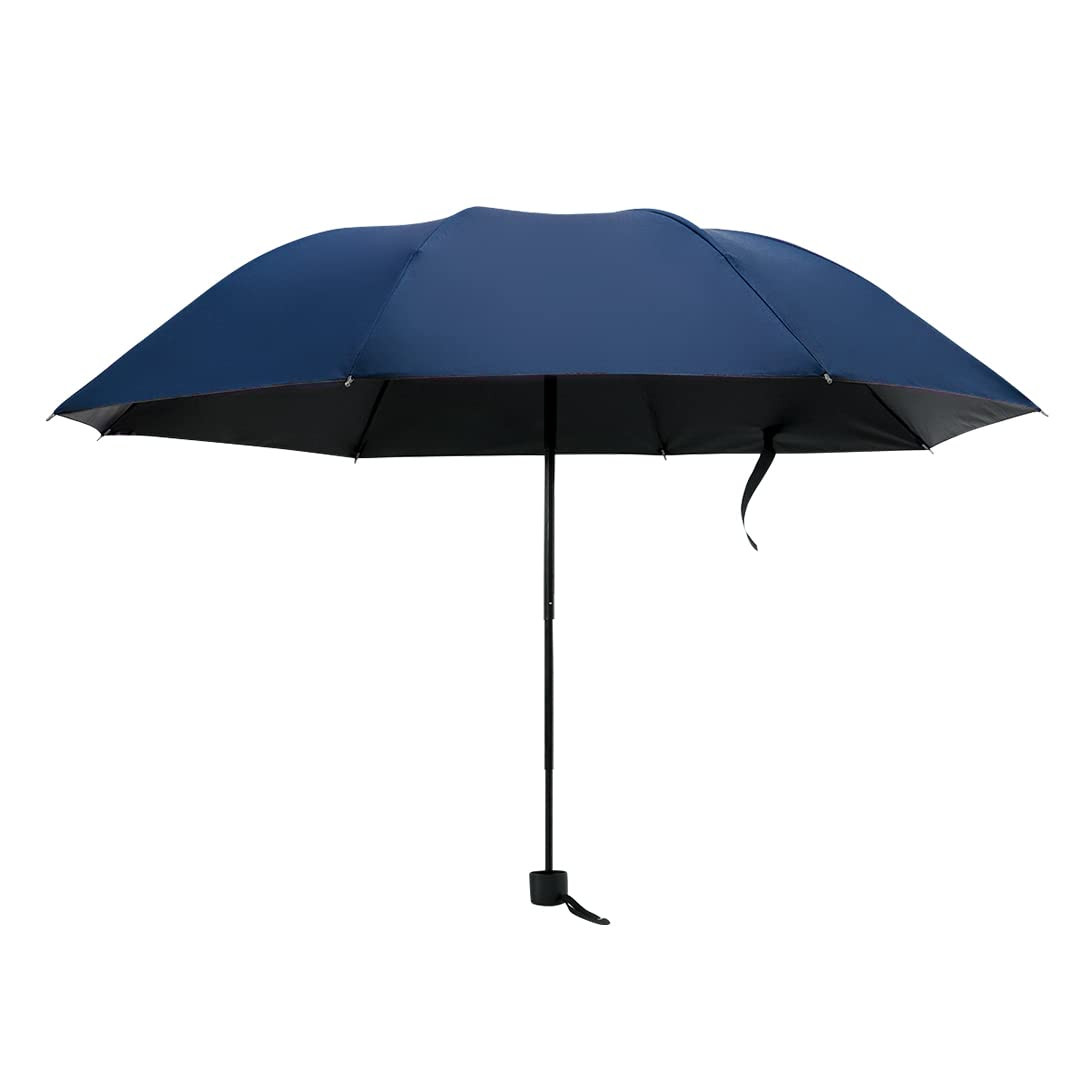Kuber Industries 3 Fold Manual Umbrella | Windproof, Sunproof & Rainproof | With Polyester Canopy, Sturdy Steel Shaft & Wrist Straps | Easy to Hold & Carry | Umbrella for Women, Men & Kids | Blue