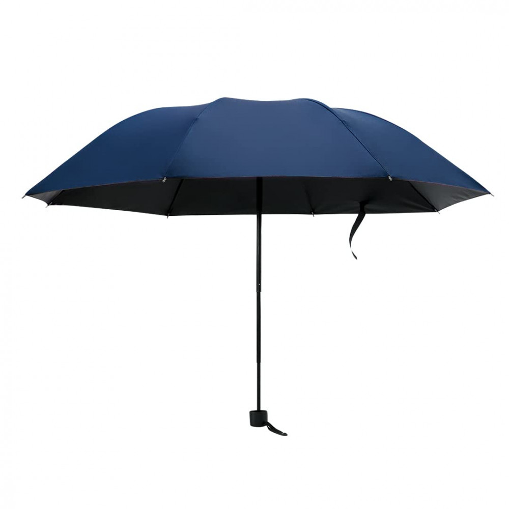 Kuber Industries 3 Fold Manual Umbrella | Windproof, Sunproof &amp; Rainproof | With Polyester Canopy, Sturdy Steel Shaft &amp; Wrist Straps | Easy to Hold &amp; Carry | Umbrella for Women, Men &amp; Kids | Blue