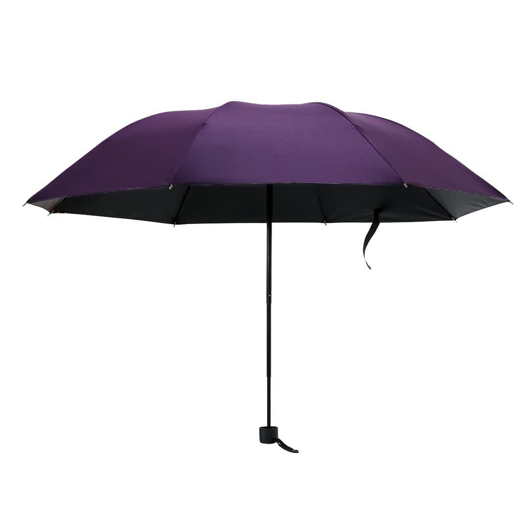 Kuber Industries 3 Fold Manual Umbrella | Windproof, Sunproof & Rainproof | With Polyester Canopy, Sturdy Steel Shaft & Wrist Straps | Easy to Hold & Carry | Umbrella for Women, Men & Kids | Purple