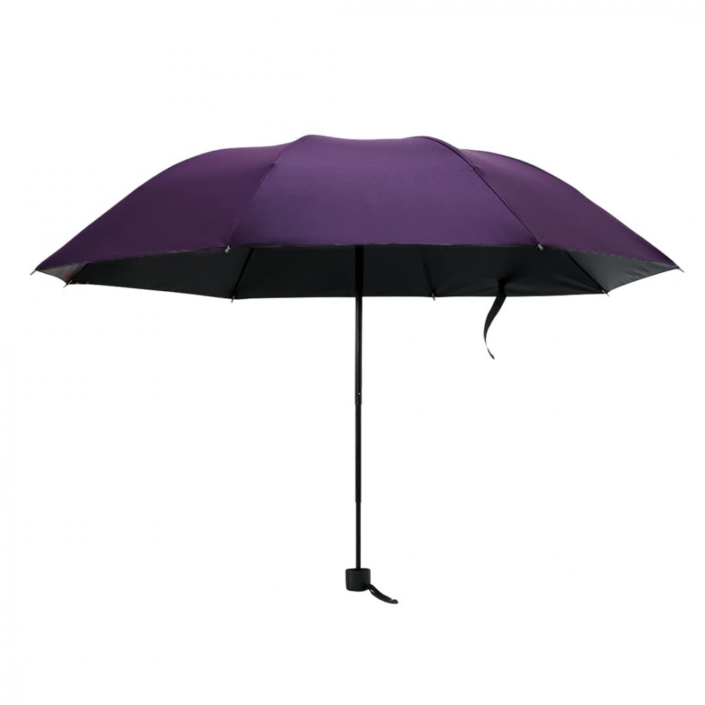 Kuber Industries 3 Fold Manual Umbrella | Windproof, Sunproof &amp; Rainproof | With Polyester Canopy, Sturdy Steel Shaft &amp; Wrist Straps | Easy to Hold &amp; Carry | Umbrella for Women, Men &amp; Kids | Purple