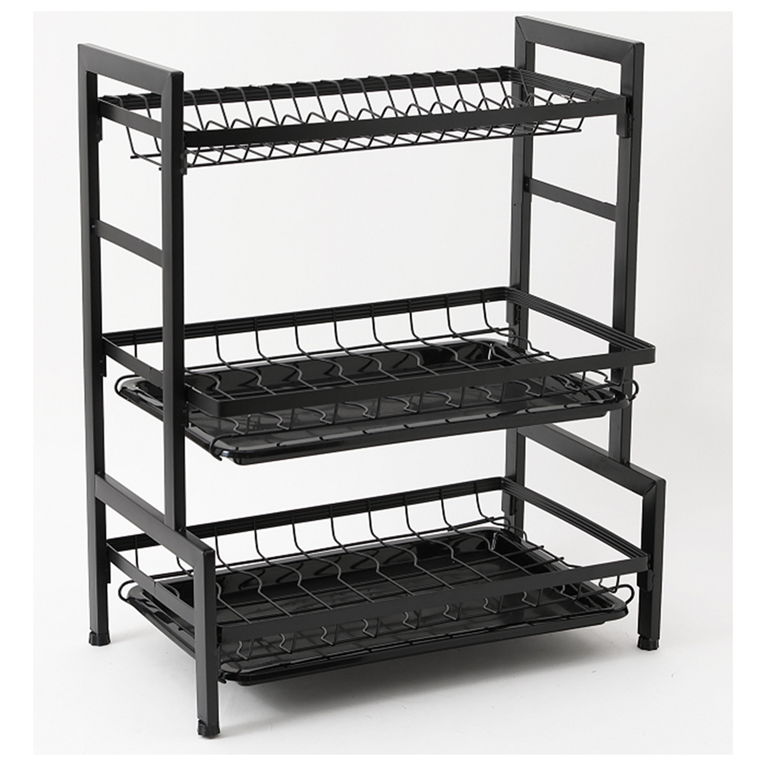 Kuber Industries 3-Layer Dish Drying Rack|Storage Rack for Kitchen Counter|Drainboard & Cutting Board Holder|Premium Utensils Basket|Free Mounting (Black)