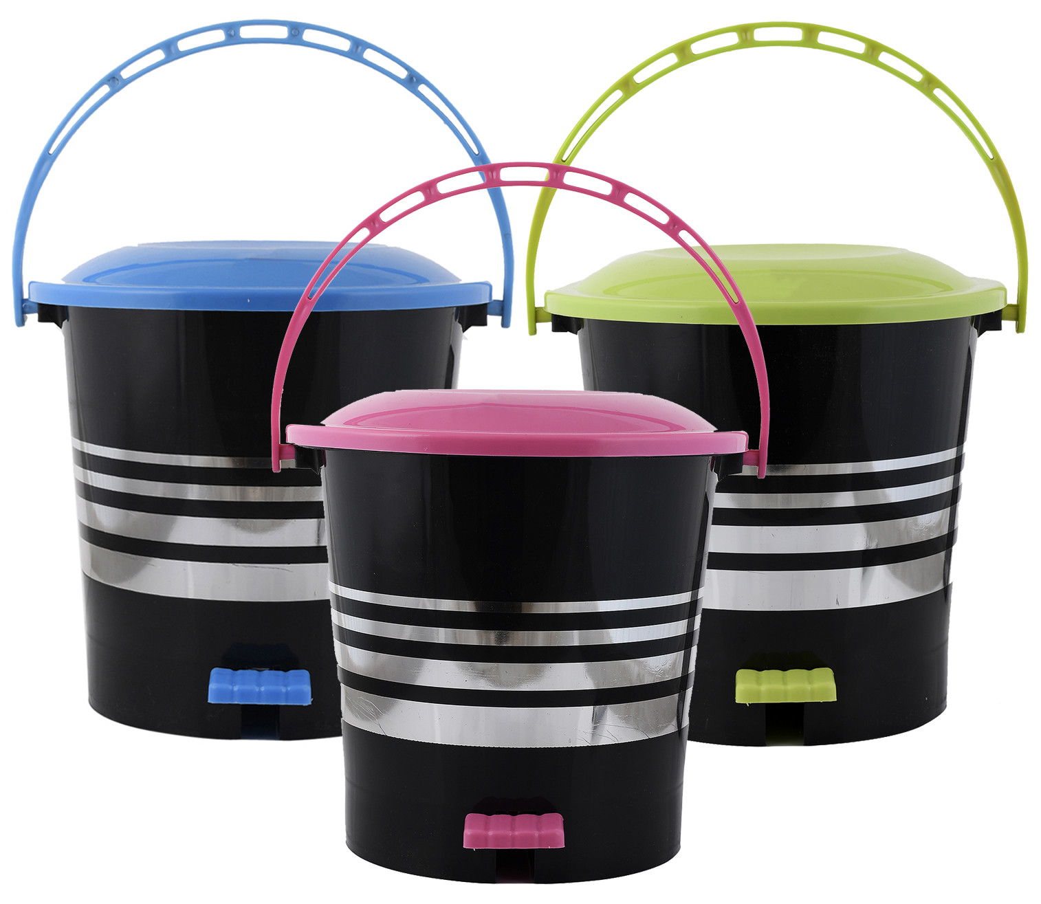 Kuber Industries 3 Pieces Plastic Dustbin Garbage Bin with Handle,10 Liters (Pink & Blue & Green) -CTKTC38045