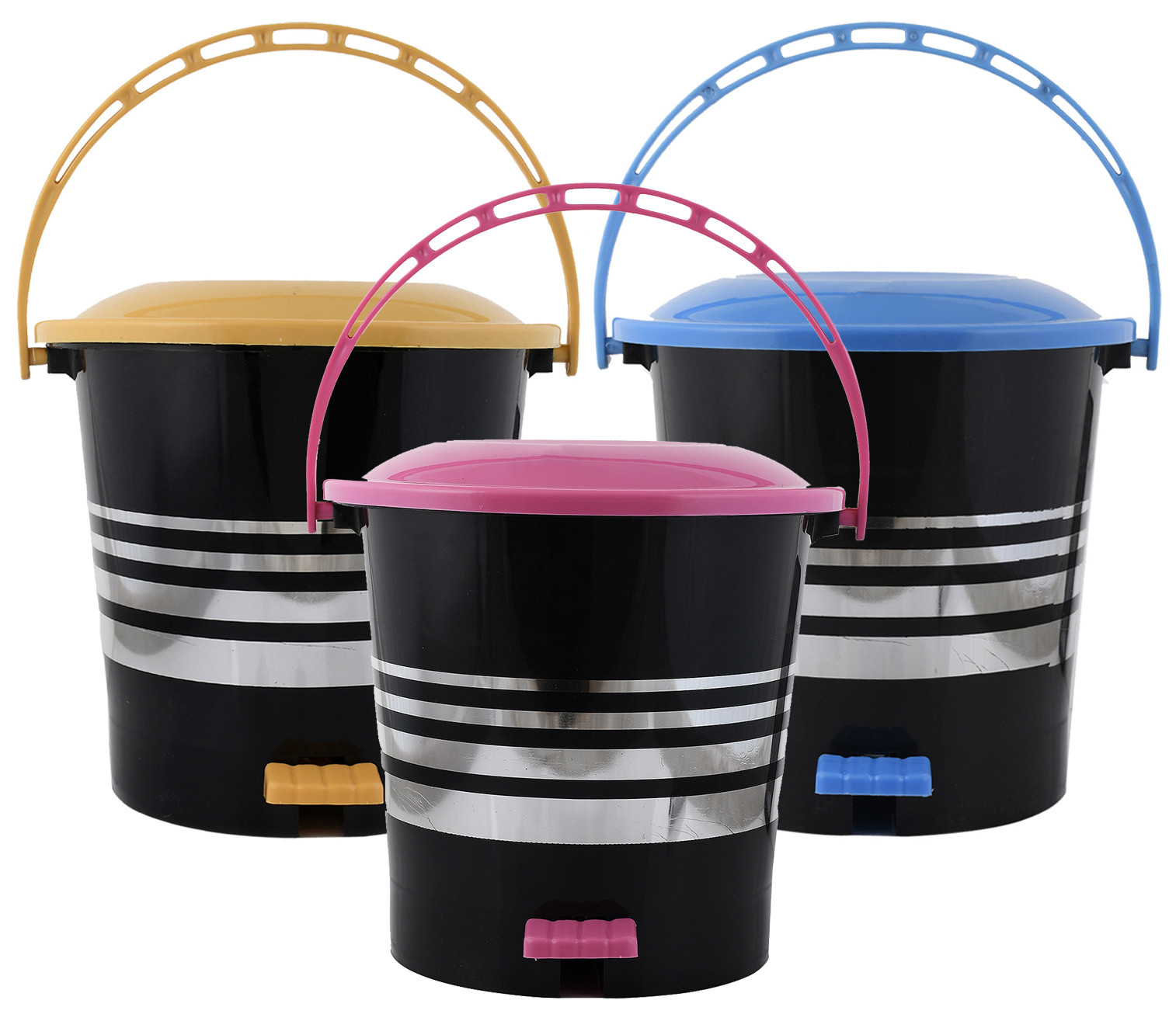 Kuber Industries 3 Pieces Plastic Dustbin Garbage Bin with Handle,10 Liters (Yellow & Pink & Blue) -CTKTC38041