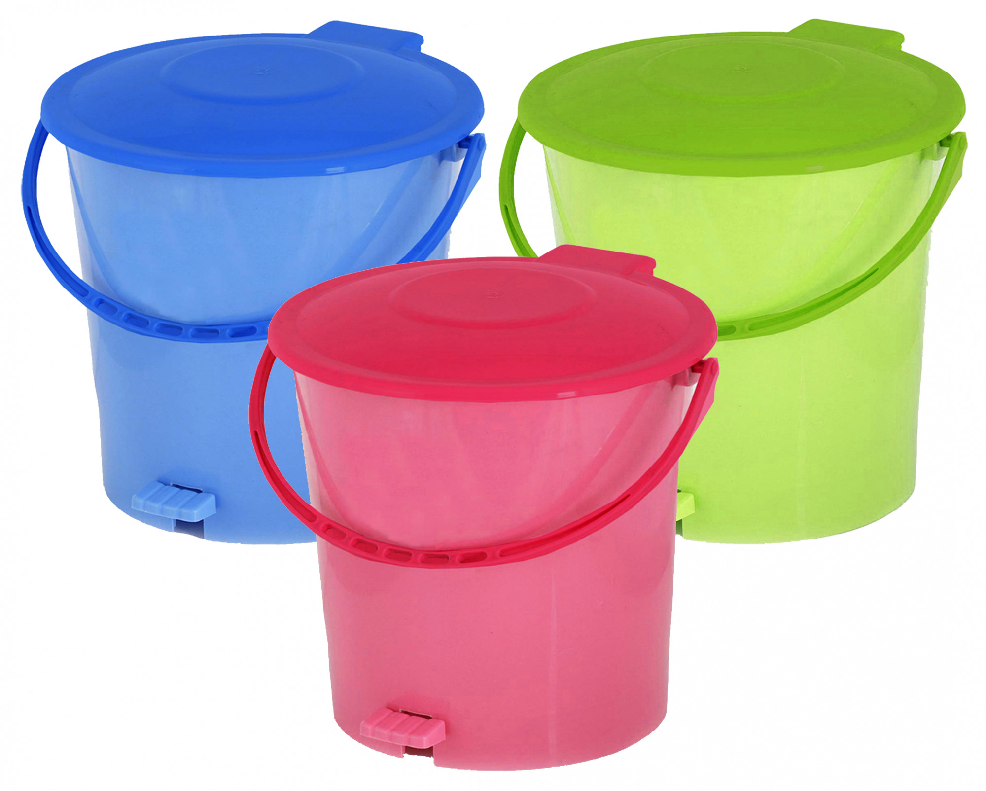 Kuber Industries 3 Pieces Ultra Plastic Garbage Waste Pedal Dustbin for Home, Office with Handle, 5 Liters (Pink & Green & Blue)-KUBMART3060