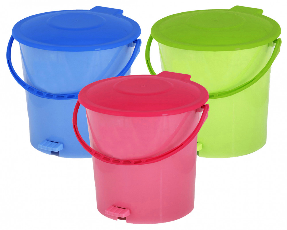Kuber Industries 3 Pieces Ultra Plastic Garbage Waste Pedal Dustbin for Home, Office with Handle, 5 Liters (Pink &amp; Green &amp; Blue)-KUBMART3060