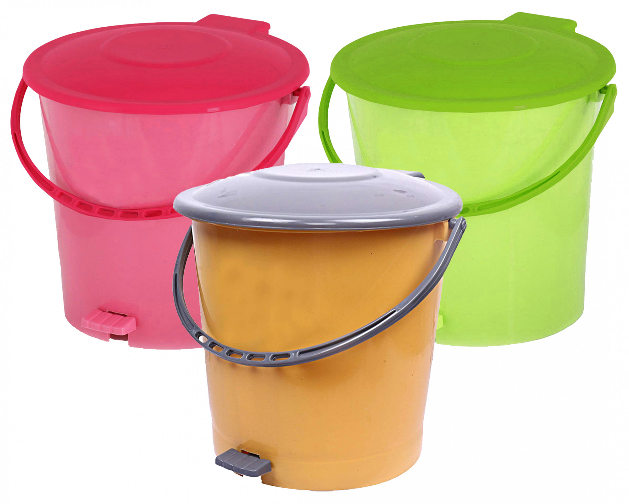 Kuber Industries 3 Pieces Ultra Plastic Garbage Waste Pedal Dustbin for Home, Office with Handle, 5 Liters (Pink & Green & Cream)-KUBMART3062
