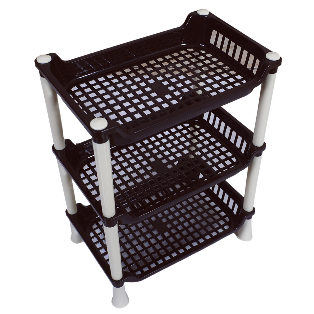 Kuber Industries 3 Tier Storage Rack|Versatile Plastic Stationary &amp; Crockery Rack|Shelf Rack For Kitchen,Office,Home,(Brown)