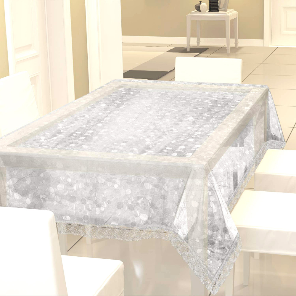 Kuber Industries 3D Design PVC 6 Seater Dining Table Cover 60&quot;X90&quot; (silver)