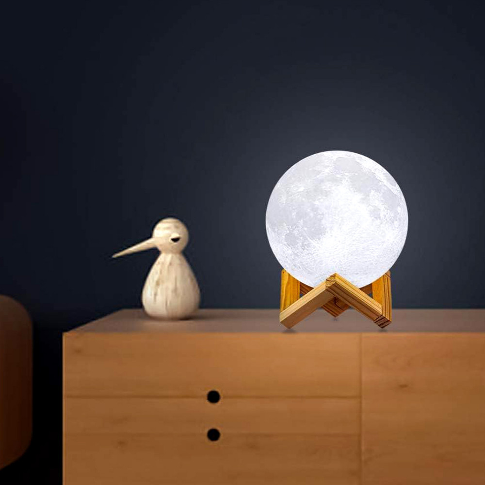 Kuber Industries 3D Moon Lamp | 7 Color Changing Moon Lamp | Chargeable Night Lamp for Kids Room | Home Decoration Lamp for Bedroom | Hall | 15 cm | White