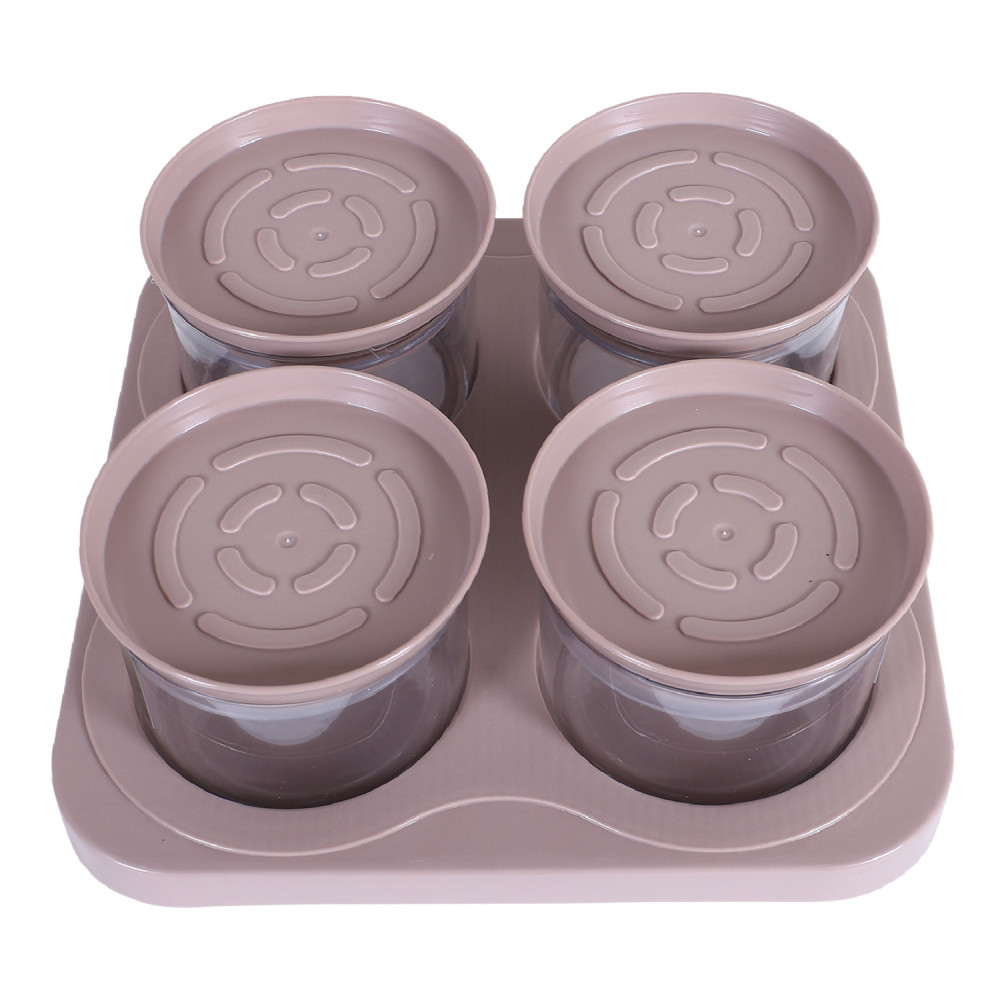 Kuber Industries 4 Containers &amp; Tray Set|Unbreakable Plastic Snackers,Cookies,Nuts Serving Tray|Airtight Containers with Lid,350 ml (Peach)