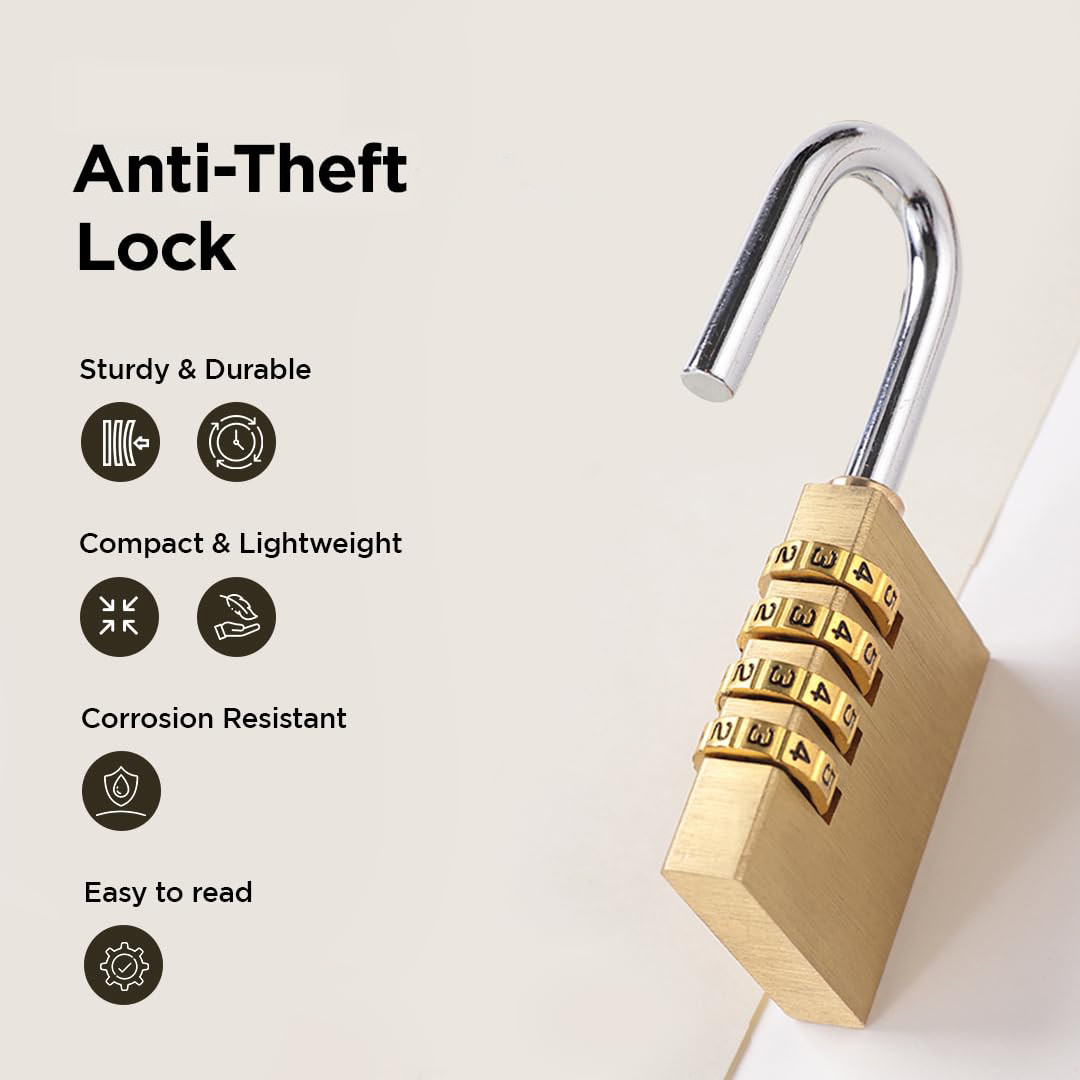 Kuber Industries 4 Digit Combination Lock | Travel Lock for Briefcase | Number Lock | Padlock for Luggage | Travelling Locks for Suitcase | Gym Lock | 8045 | Gold
