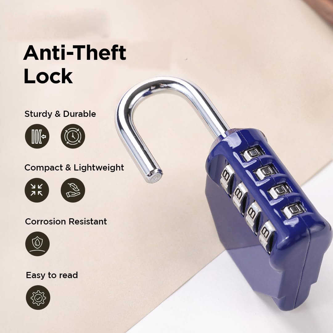 Kuber Industries 4 Digit Combination Lock | Travel Lock for Briefcase | Number Lock | Padlock for Luggage | Travelling Locks for Suitcase | Gym Lock | 8023ABL | Blue