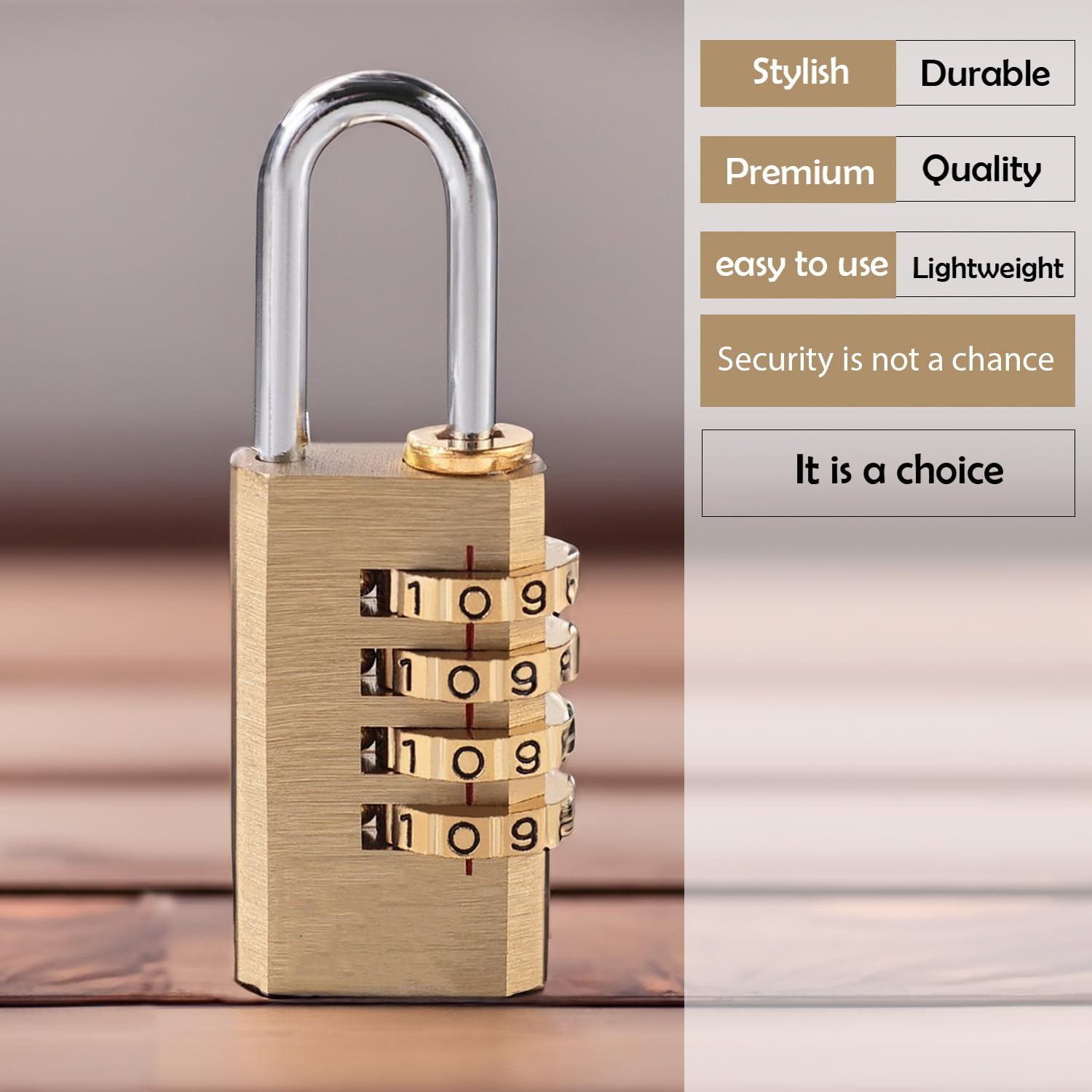 Kuber Industries 4 Digit Combination Padlock|Keyless Luggage Lock (Brass)