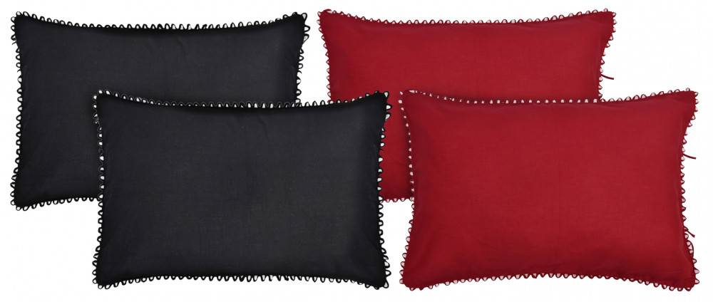 Kuber Industries 4 Piece Cotton Pillow Cover Set-17&quot;x24&quot; (Black &amp; Maroon) Luxury Pillow Covers-KUBMART3406