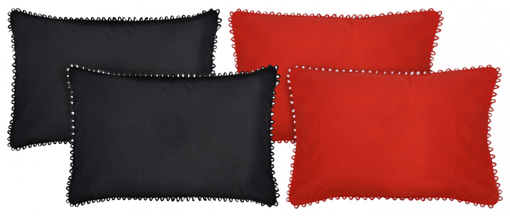 Kuber Industries 4 Piece Cotton Pillow Cover Set-17&quot;x24&quot; (Black &amp; Red) Luxury Pillow Covers-KUBMART3404