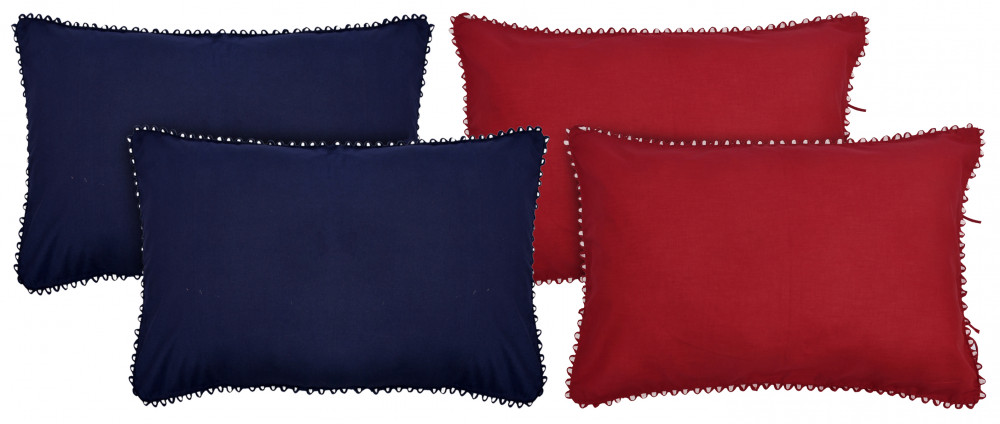Kuber Industries 4 Piece Cotton Pillow Cover Set-17&quot;x24&quot; (Blue &amp; Maroon) Luxury Pillow Covers-KUBMART3412