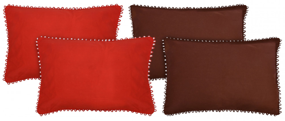 Kuber Industries 4 Piece Cotton Pillow Cover Set-17&quot;x24&quot; (Red &amp; Brown) Luxury Pillow Covers-KUBMART3418