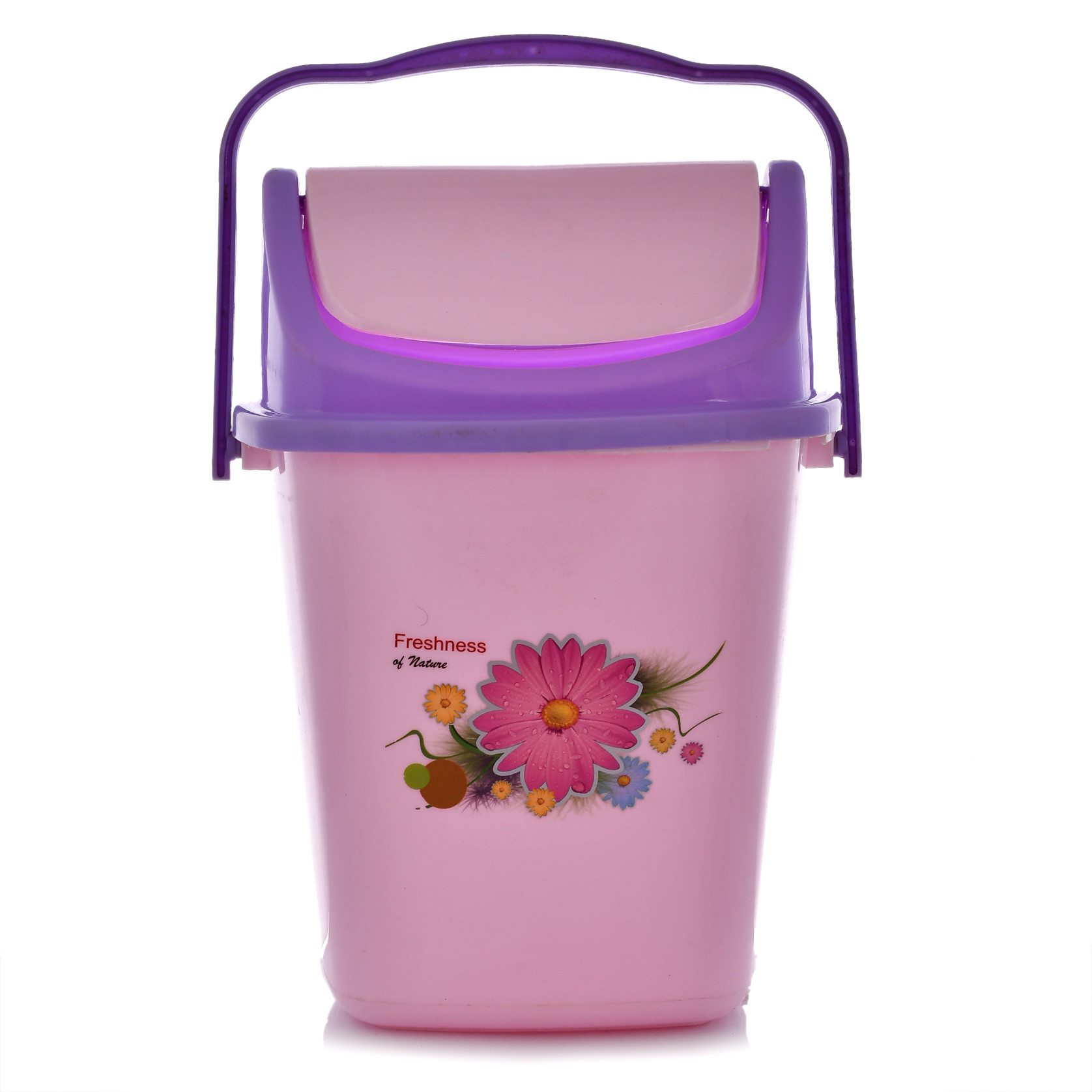 Kuber Industries 4 Pieces Pluto Plastic Swing Printed Garbage Waste Dustbin for Home, Office with Handle, 5 Liters (Cream & Purple)-KUBMART3114