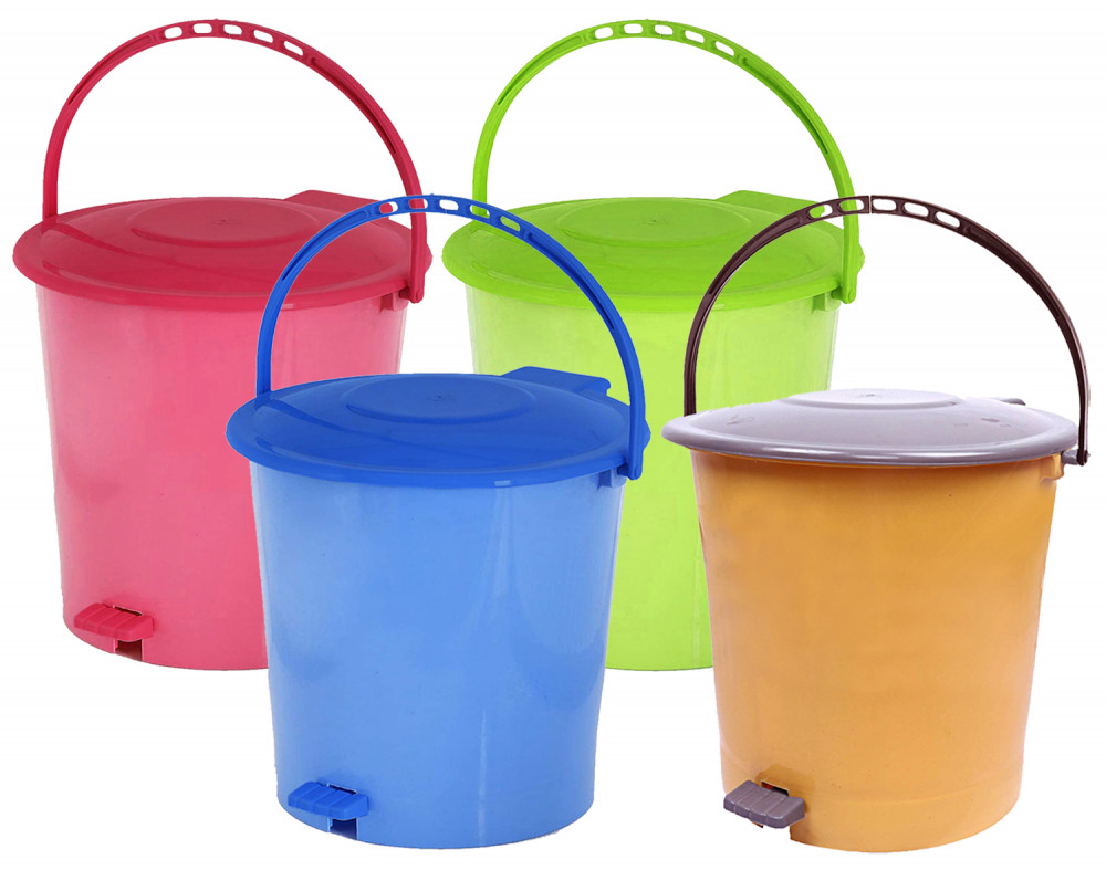 Kuber Industries 4 Pieces Ultra Plastic Garbage Waste Pedal Dustbin for Home, Office with Handle, 5 Liters (Pink &amp; Green &amp; Blue &amp; Cream)-KUBMART3078