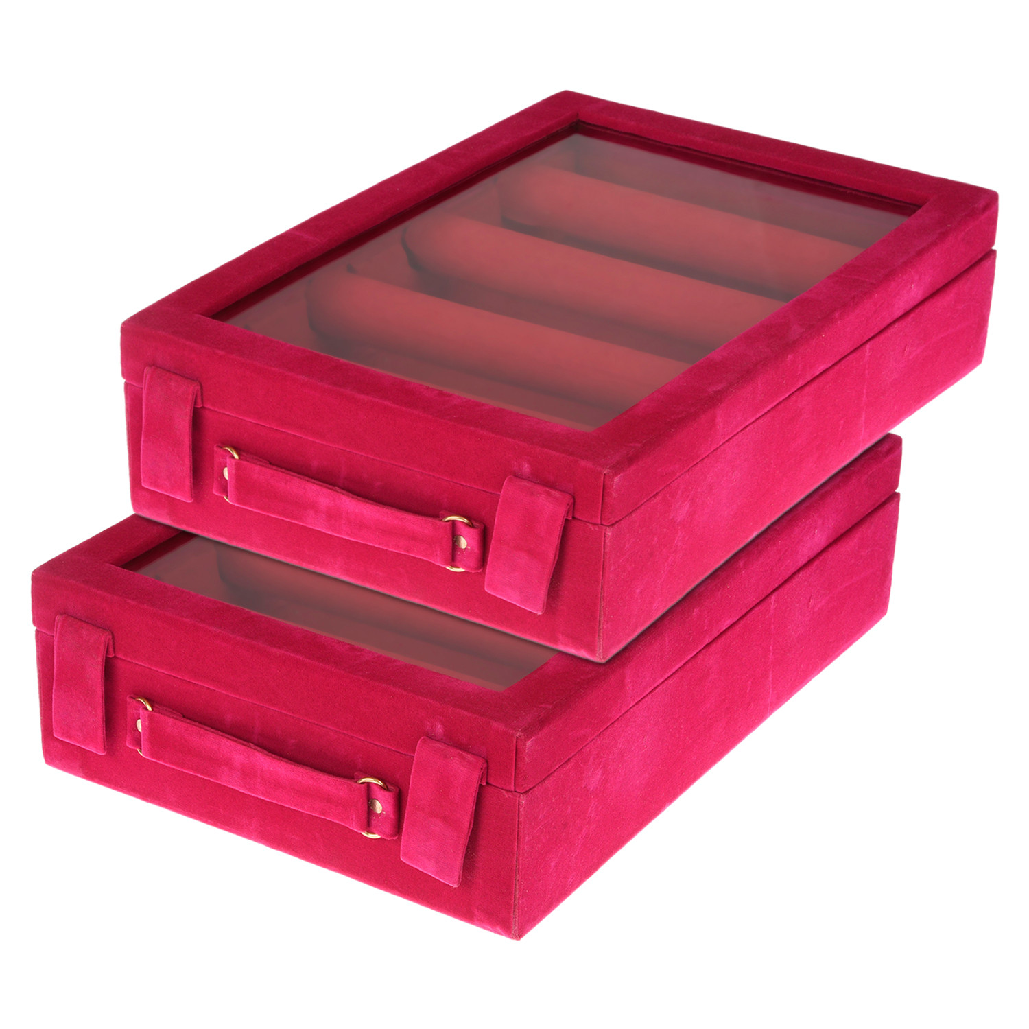Kuber Industries 4 Rod Bangle Box|Wooden Jewelry Box|Wedding Vanity Box|Velvet Coated Wedding Bracelet Organizer for Women & Girls (Pink)
